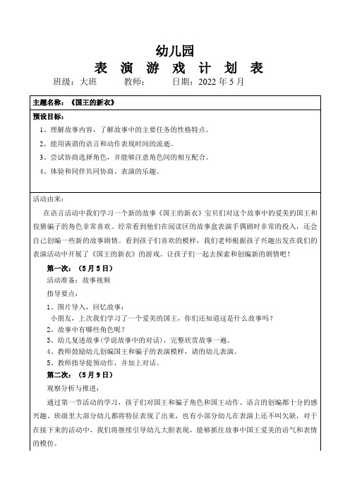 幼儿园创造性游戏《国王的新衣》