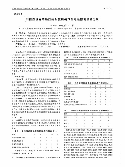 阳性血培养中凝固酶阴性葡萄球菌电话报告调查分析