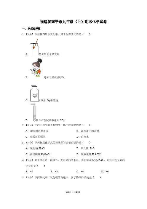 福建省南平市九年级(上)期末化学试卷