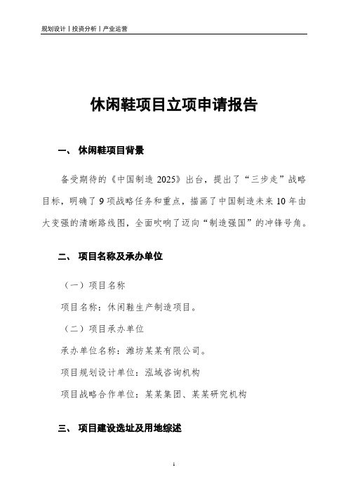 休闲鞋项目立项申请报告
