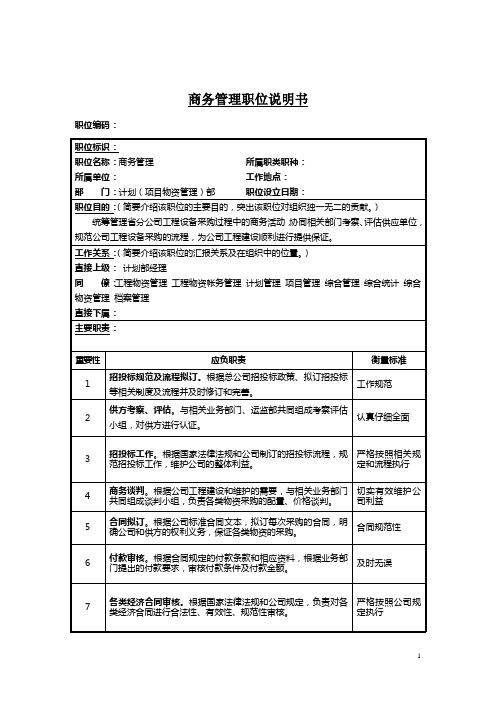 商务管理岗位说明书