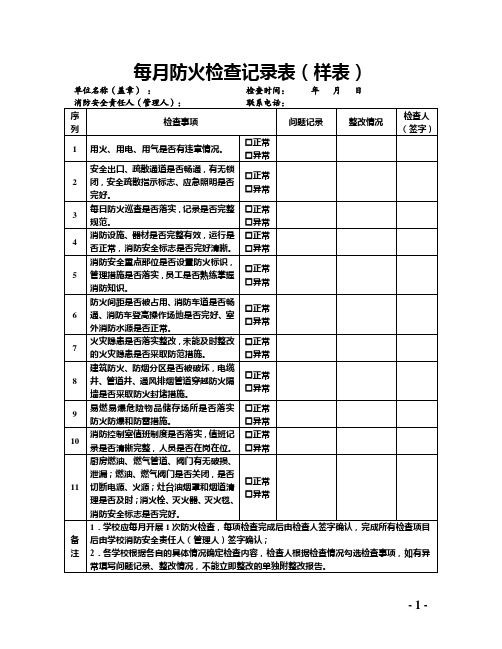 每月防火检查记录表(样表)