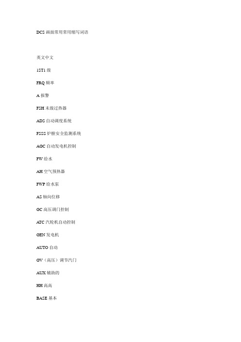 DCS画面常用常用缩写词语