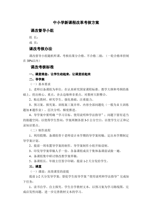 中小学新课程改革考核方案