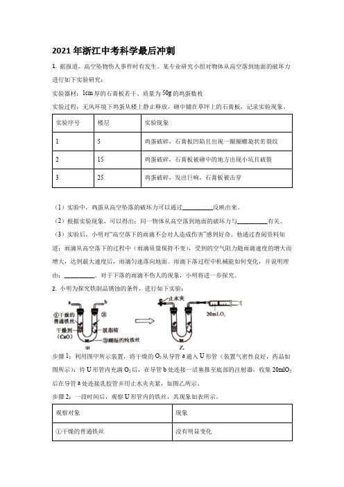 中考专项训练--探究题—2021年浙江中考科学最后冲刺11