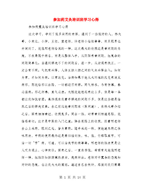 参加药艾灸培训班学习心得(多篇范文)