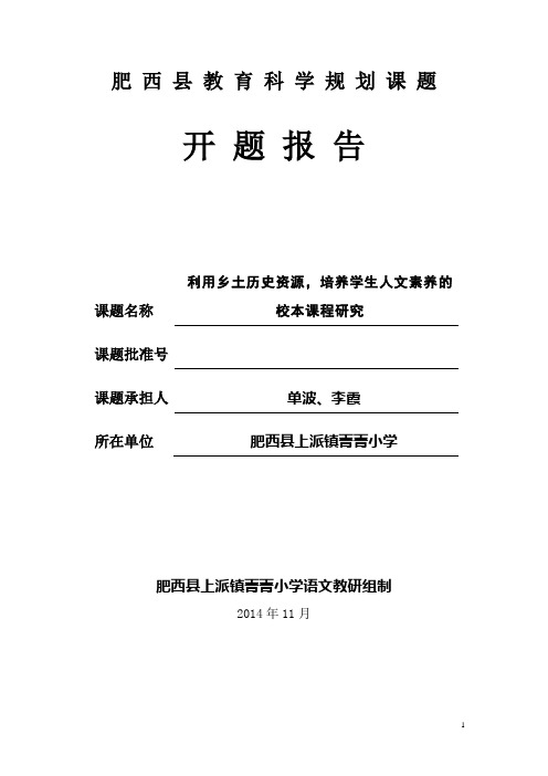 肥西县教育科学规划课题开题报告