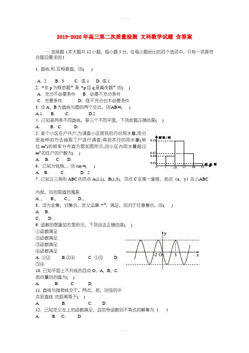 2019-2020年高三第二次质量检测 文科数学试题 含答案