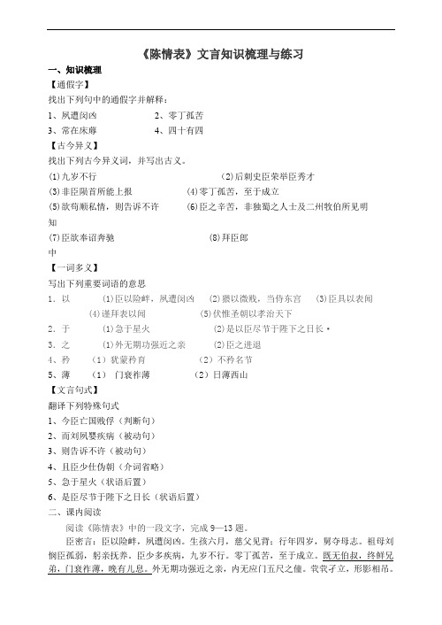 陈情表知识梳理与复习题.doc