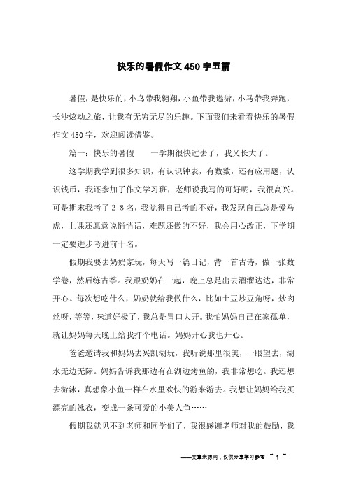 快乐的暑假作文450字五篇