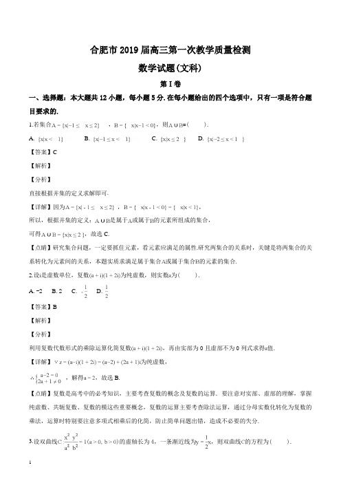 安徽省合肥市2019届高三第一次教学质量检测数学(文)试题(解析版)
