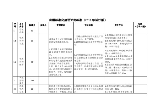 班组标准化建设评价标准(2018年试行版)