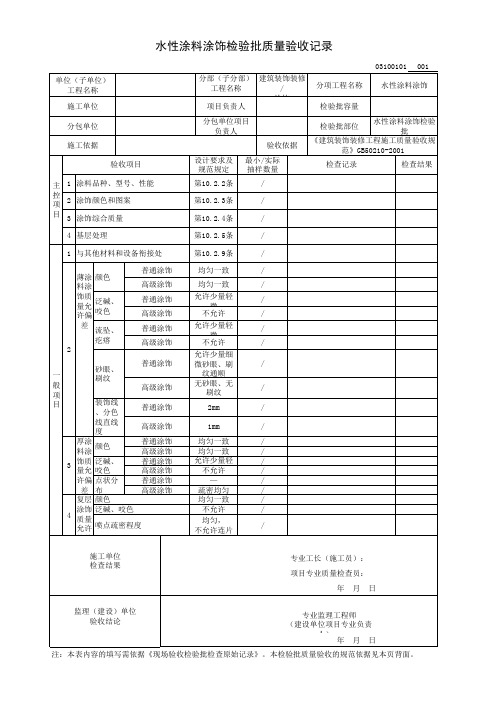 水性涂料涂饰检验批质量验收记录