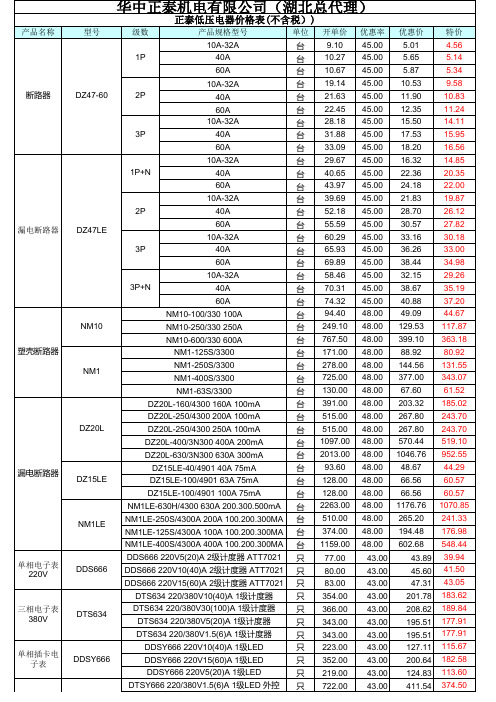 正泰价格表