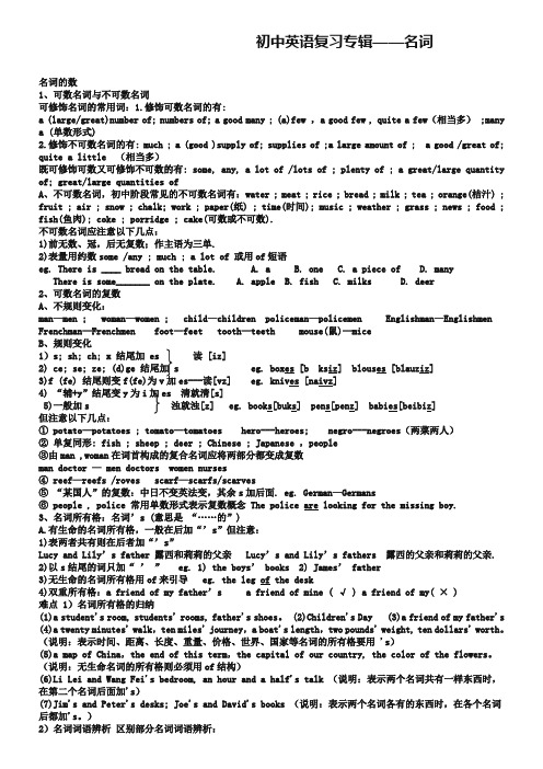 山东省泰安市岱岳区新城实验中学2019年中考英语专题复习：名词(无答案)