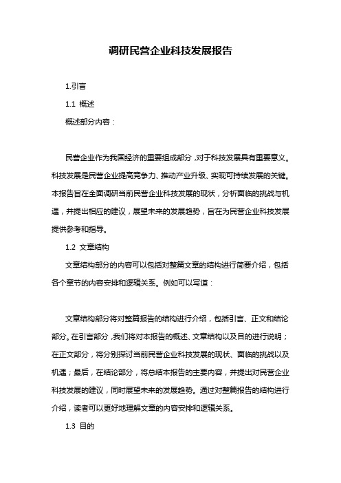 调研民营企业科技发展报告