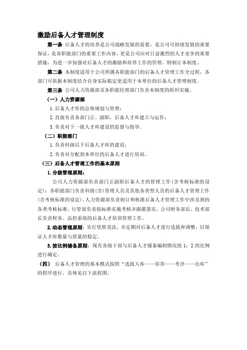 集团公司工厂激励后备人才管理制度