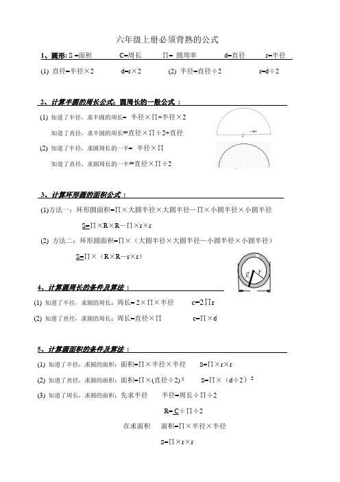 六年级下册必须背熟的 圆单元公式