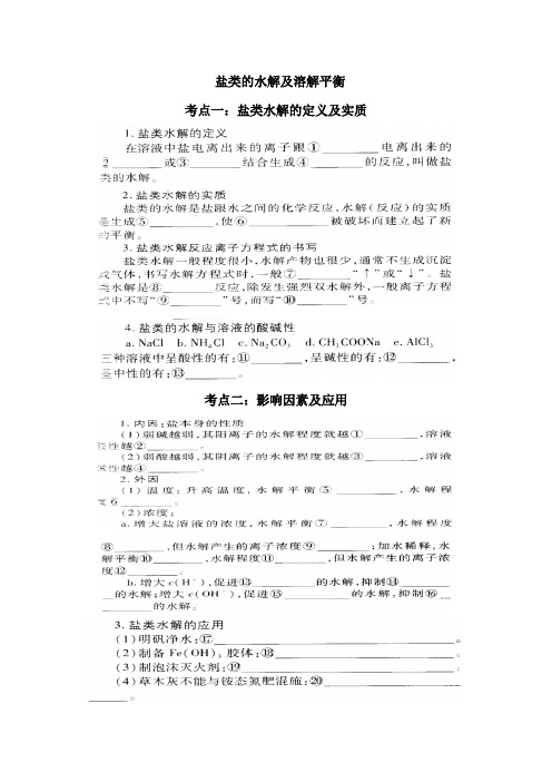 2013年高考化学一轮复习盐类的水解及溶解平衡专题习题