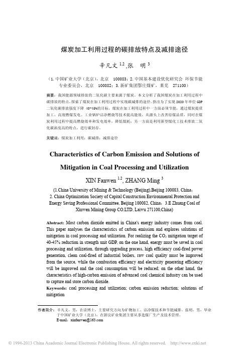 煤炭加工利用过程的碳排放特点及减排途径_辛凡文