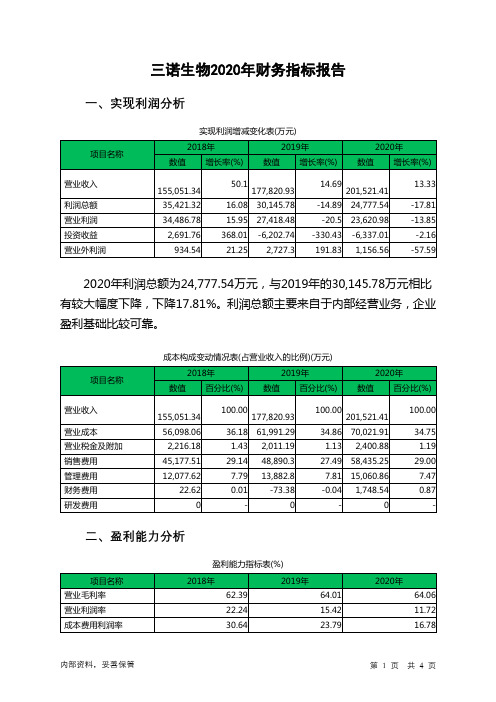三诺生物2020年财务指标报告