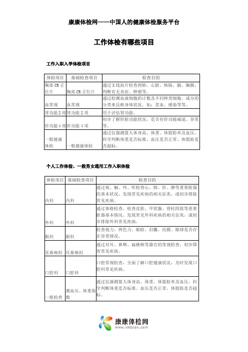 工作体检有哪些项目