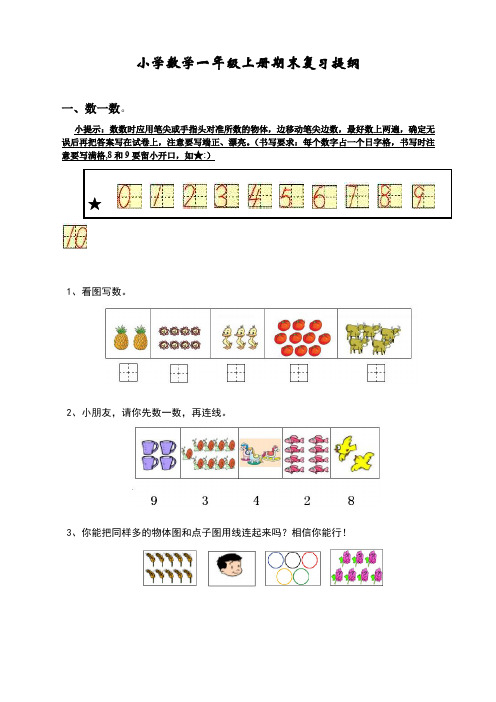[精选]小学数学一年级上册期末复习提纲(-人教版)