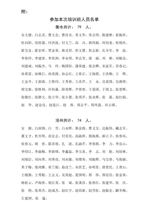 参加衡水、沧州评标专家培训人员名单
