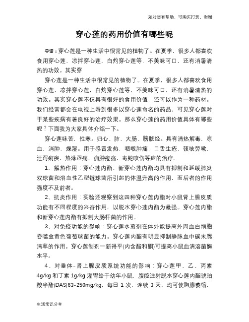 穿心莲的药用价值有哪些呢