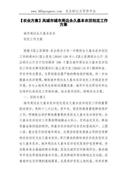 【农业方案】凤城市城市周边永久基本农田划定工作方案
