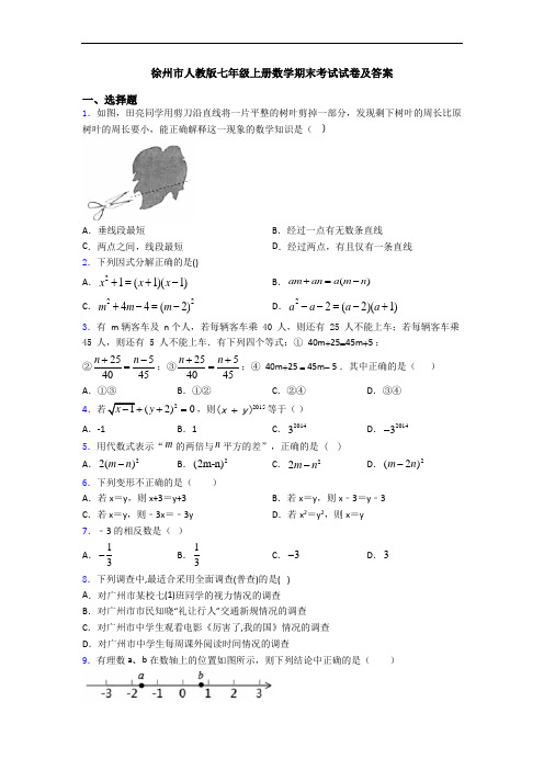 徐州市人教版七年级上册数学期末考试试卷及答案