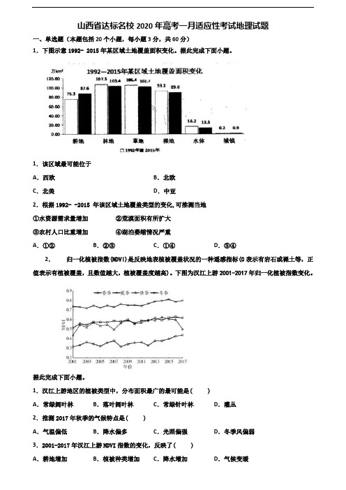 山西省达标名校2020年高考一月适应性考试地理试题含解析