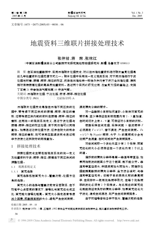 地震资料三维联片拼接处理技术
