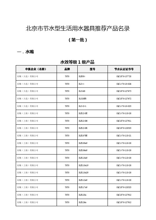 《北京市节水型生活用水器具推荐产品名录》