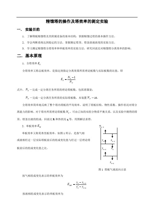 精馏塔的操作及塔效率的测定实验
