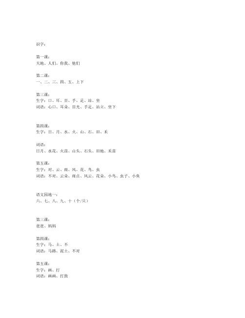 部编2020一年级语文上册重点字词听写汇总