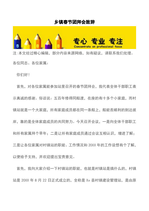 乡镇春节团拜会致辞【精品文档】