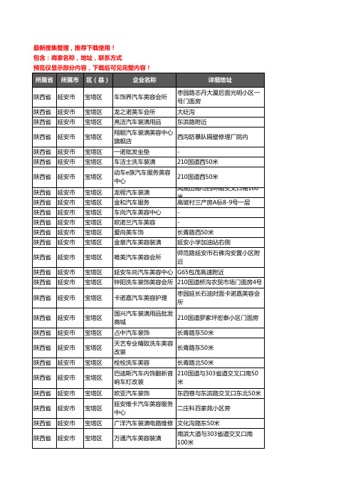 新版陕西省延安市宝塔区汽车装饰企业公司商家户名录单联系方式地址大全92家