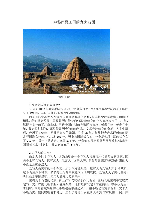 神秘西夏王国的九大谜团