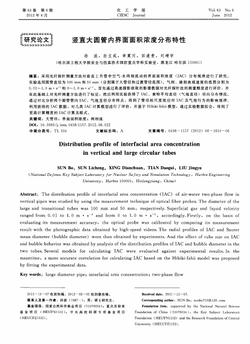 竖直大圆管内界面面积浓度分布特性