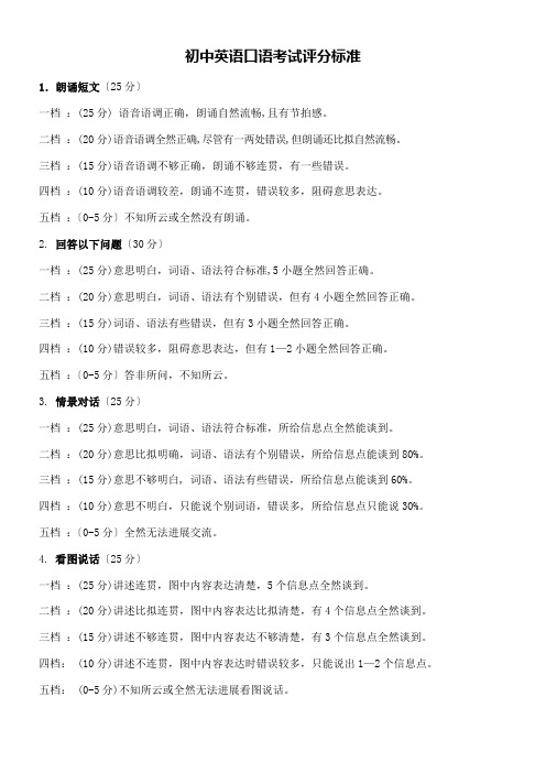 初中英语口语考试评分标准