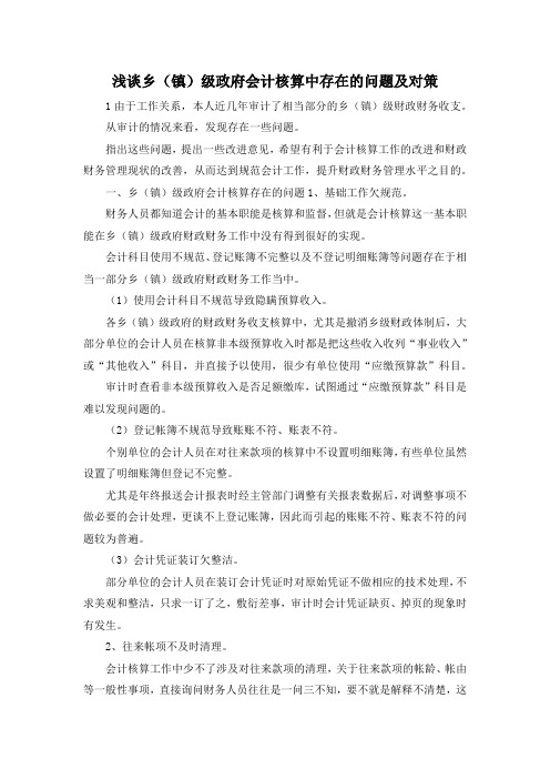 最新-浅谈乡(镇)级政府会计核算中存在的问题及对策 精品