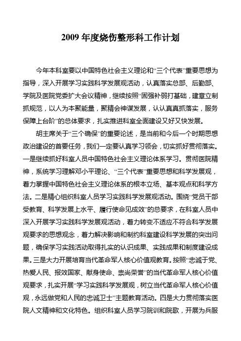 2009年度烧伤整形科年度工作计划