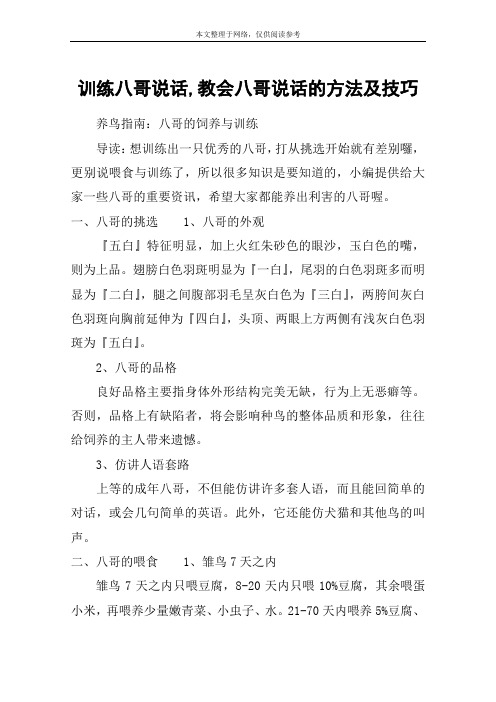 训练八哥说话,教会八哥说话的方法及技巧