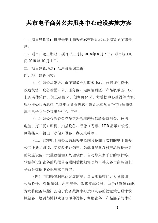 某市电子商务公共服务中心建设实施方案