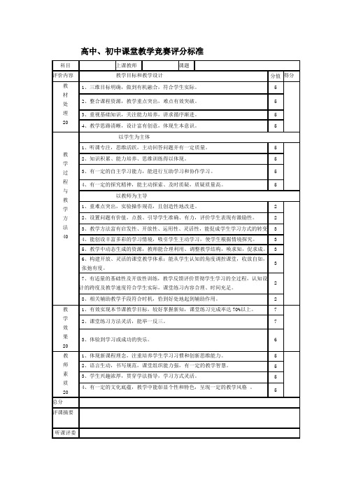 课堂教学竞赛评分标