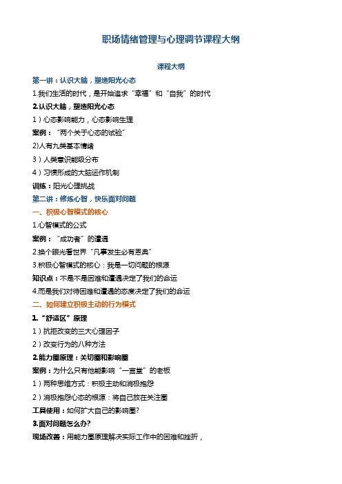 《职场情绪管理与心理课程大纲》