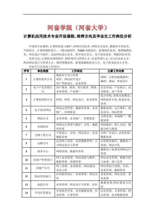 计算机应用技术专业毕业生工作岗位分析
