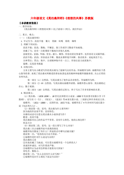 2017年春季学期新苏教版六年级语文下册7.22理想的风筝知识精讲