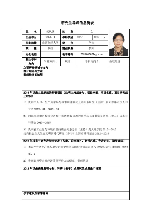 研究生导师情况简表郭凤芝-贵州大学经济学院